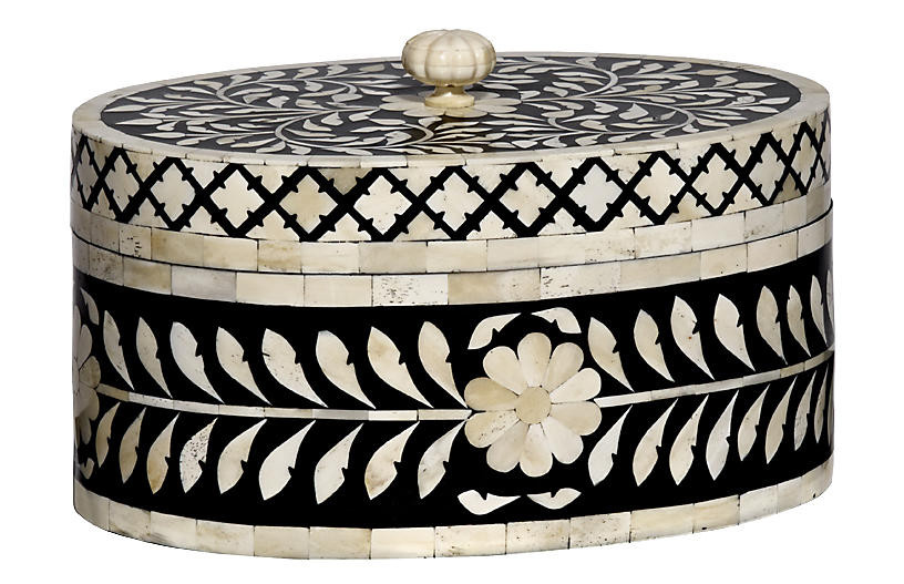 12" Imperial Beauty Round Box, Black/White | One Kings Lane
