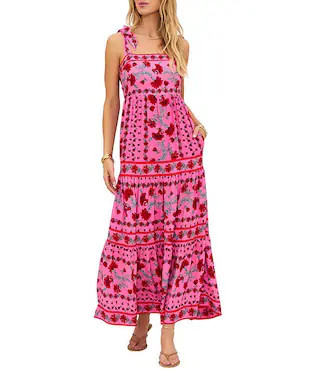 Charlotte Floral Tie Shoulder Tiered Maxi Dress Swim Cover-Up | Dillard's