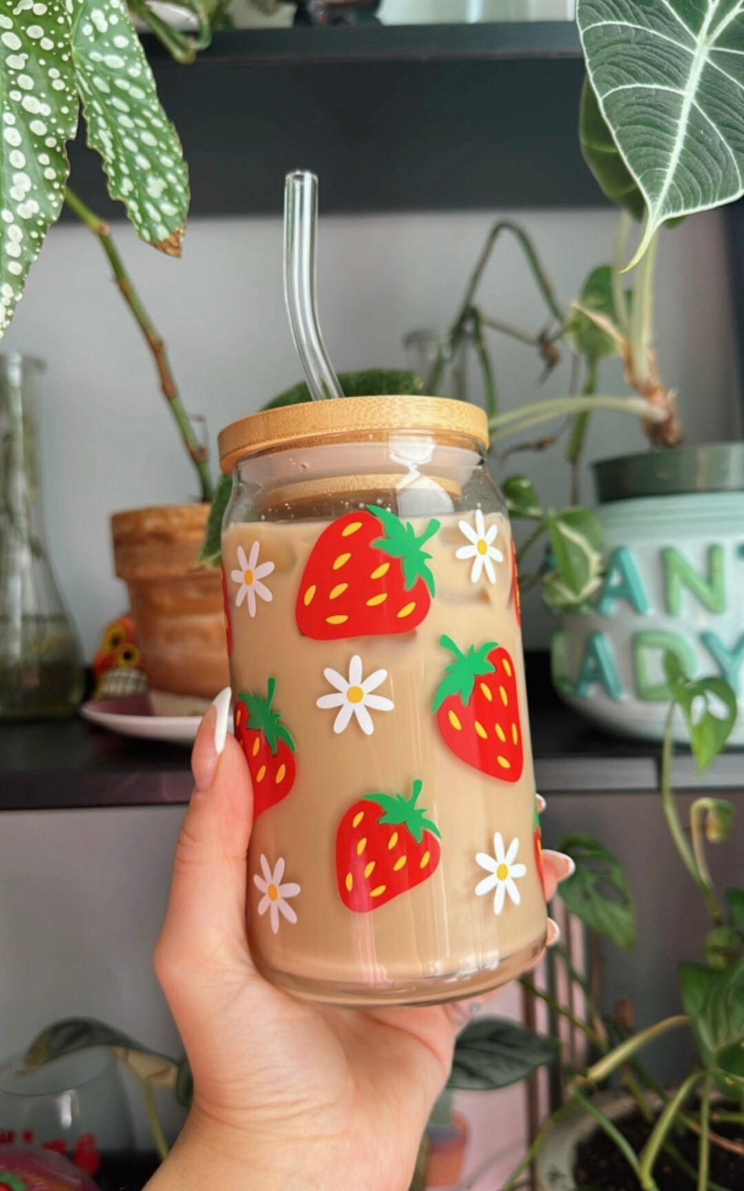 Strawberry Glass Cup | Summer Iced Coffee Cup | Spring Iced Coffee Cup | Strawberry Lover Cup | S... | Etsy (US)