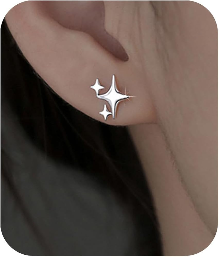 Aretes de poste de plata de ley con estrella de tuerca para mujeres, adolescentes, tendencia, hip... | Amazon (US)