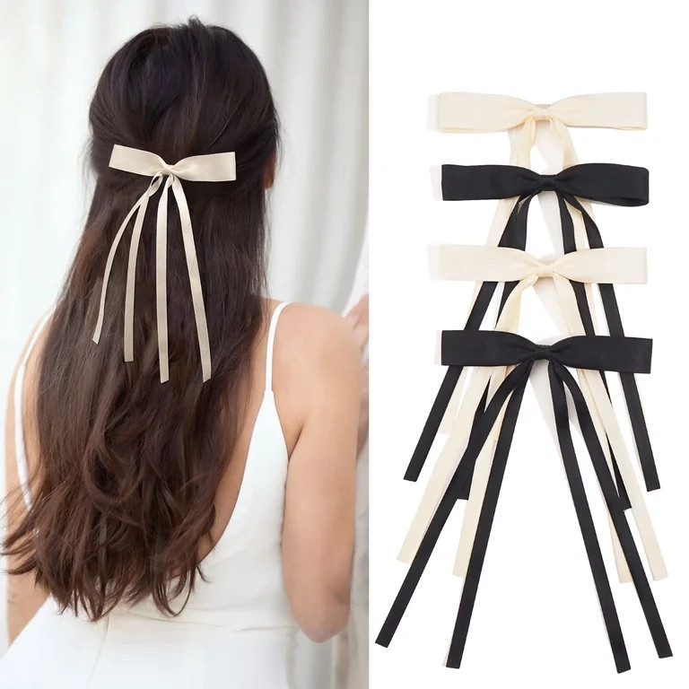 JOYOYO  4pcs Hair Clips for Women Tassel Ribbon Bowknot With Long Tail,Solid Accessories Barrett... | Walmart (US)