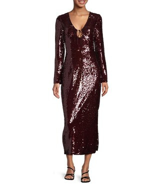 Gianni Bini Ella Sequin V-Neck Long Sleeve Slip Maxi Dress | Dillard's | Dillard's