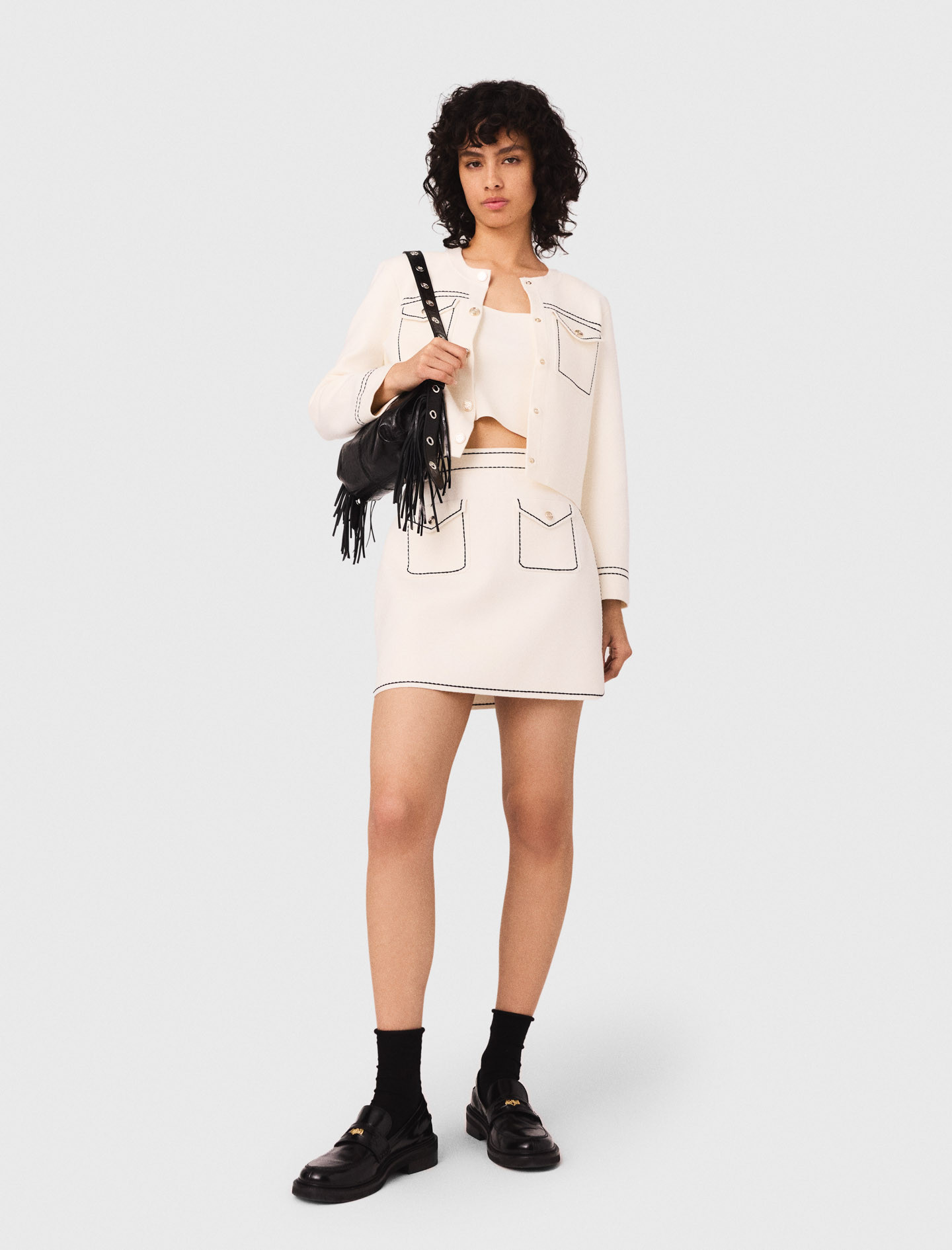 Mini topstitched knit skirt White for Women | Maje | Maje US