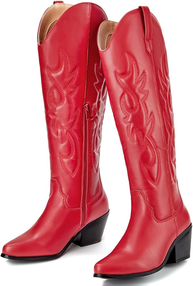 TINSTREE Women's Embroidered Cowboy Boots Western Cowgirl Booties Ladies Point Toe Knee High Boot... | Amazon (US)