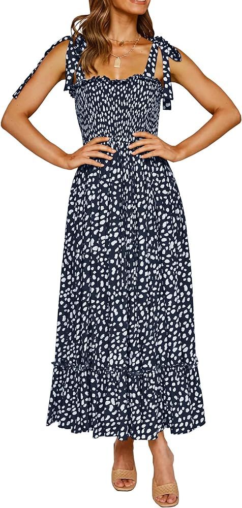 Women's summer Straps Cotton Irregular Polka Dot Ruffles Midi Dress | Amazon (CA)