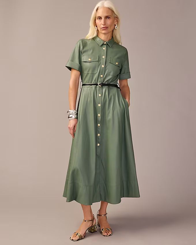 Collection tie-waist shirtdress in faux leather | J.Crew US