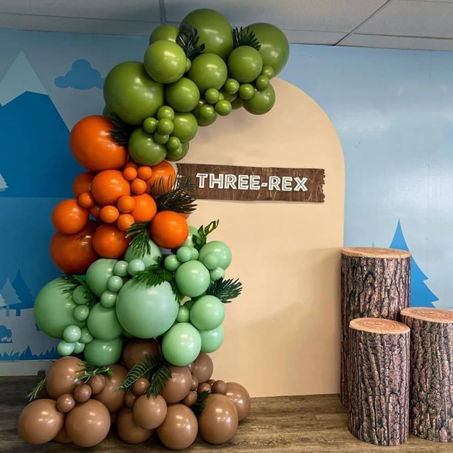 164 PCS Dinosaur Balloons Garland Green Orange Brown Balloons Arch Kit for Kids Dinosaur Themed P... | Amazon (US)