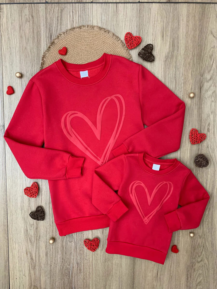 Mommy and Me Lovely Heart Embossed Sweatshirt | Mia Belle Girls