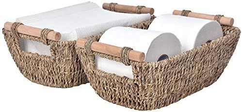 StorageWorks Hand-Woven Small Wicker Baskets, Seagrass Storage Baskets with Wooden Handles, 12" x... | Amazon (US)