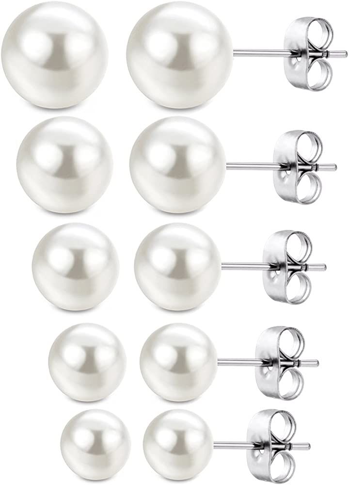 JEWELRIESHOP Girls Pearl Stud Earrings | Amazon (US)