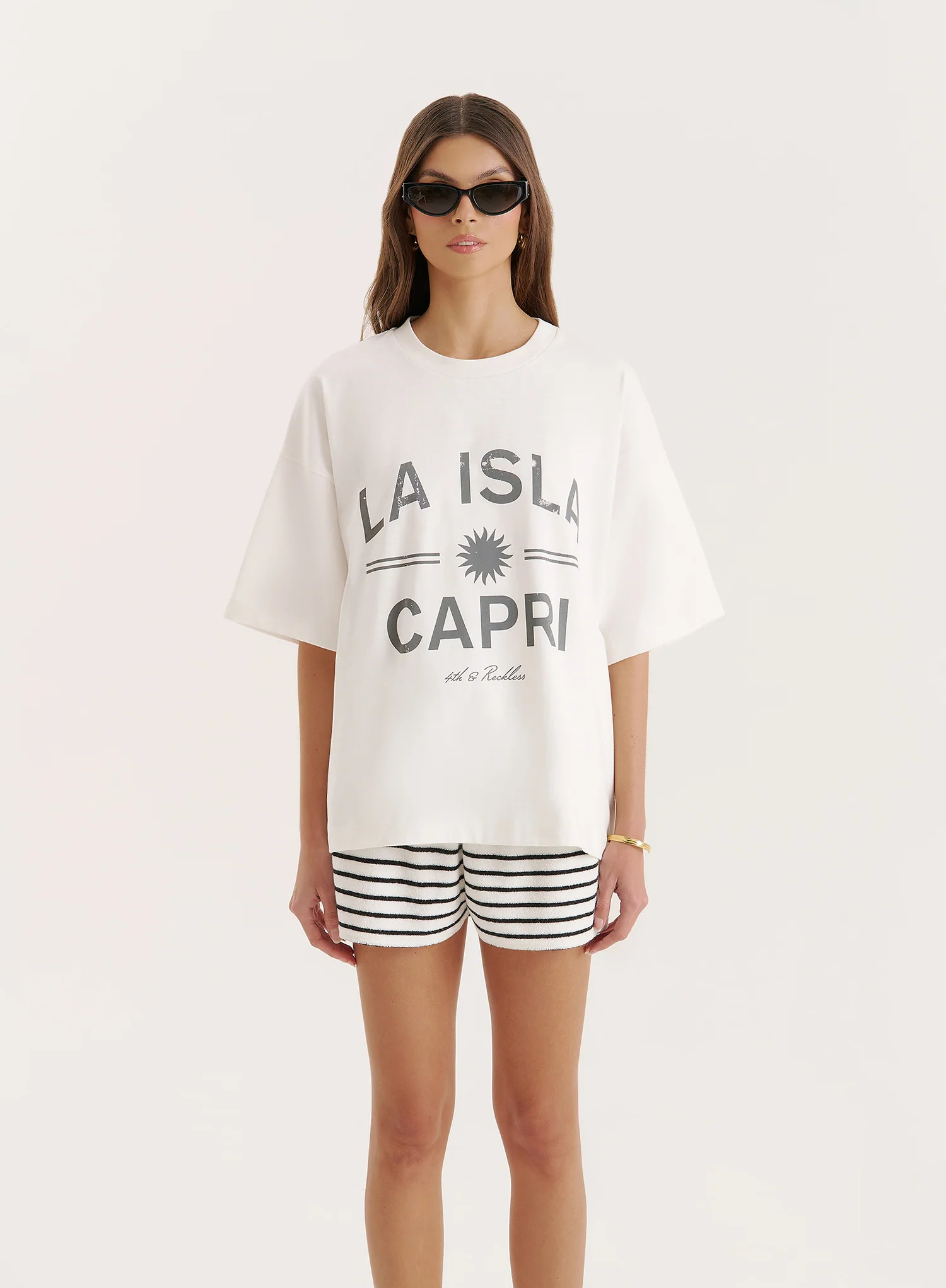 Cream Capri Slogan Oversized T-Shirt- Capri | 4th & Reckless