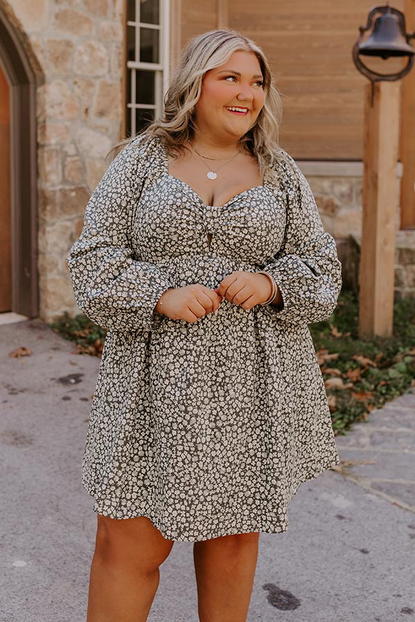 Harvest Cutie Floral Mini Dress in Olive Curves | Impressions Online Boutique