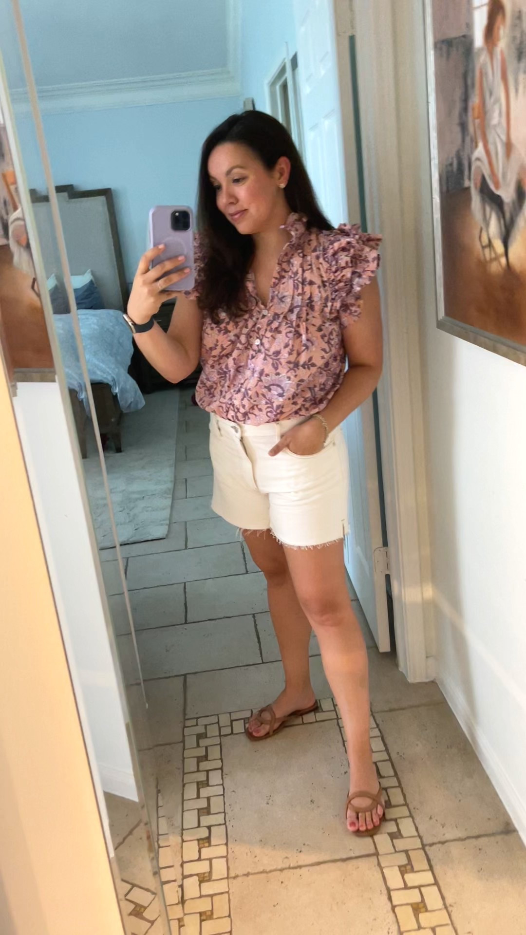 Block print top on sale! One size, fits up to a large. Frame high rise denim cut off shorts and thong sandals by MG Style for Antonio Melani 



#LTKSaleAlert #LTKShoeCrush #LTKSeasonal