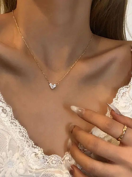 Heart Zircon Pendant Chain Necklace   GOLDEN | ZAFUL (Global)