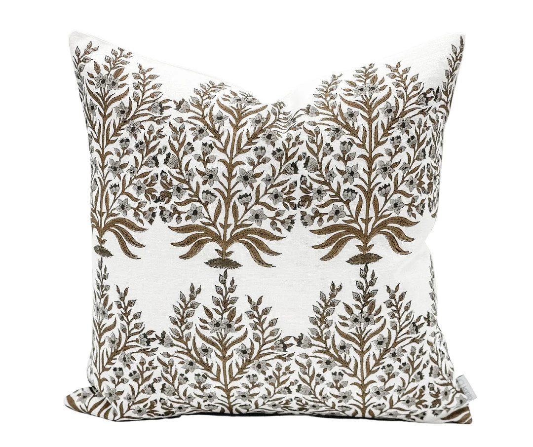 Designer Floral Olive on off White Linen Pillow Cover, Floral Pillow Cover, Boho Pillow, Decorati... | Etsy (US)