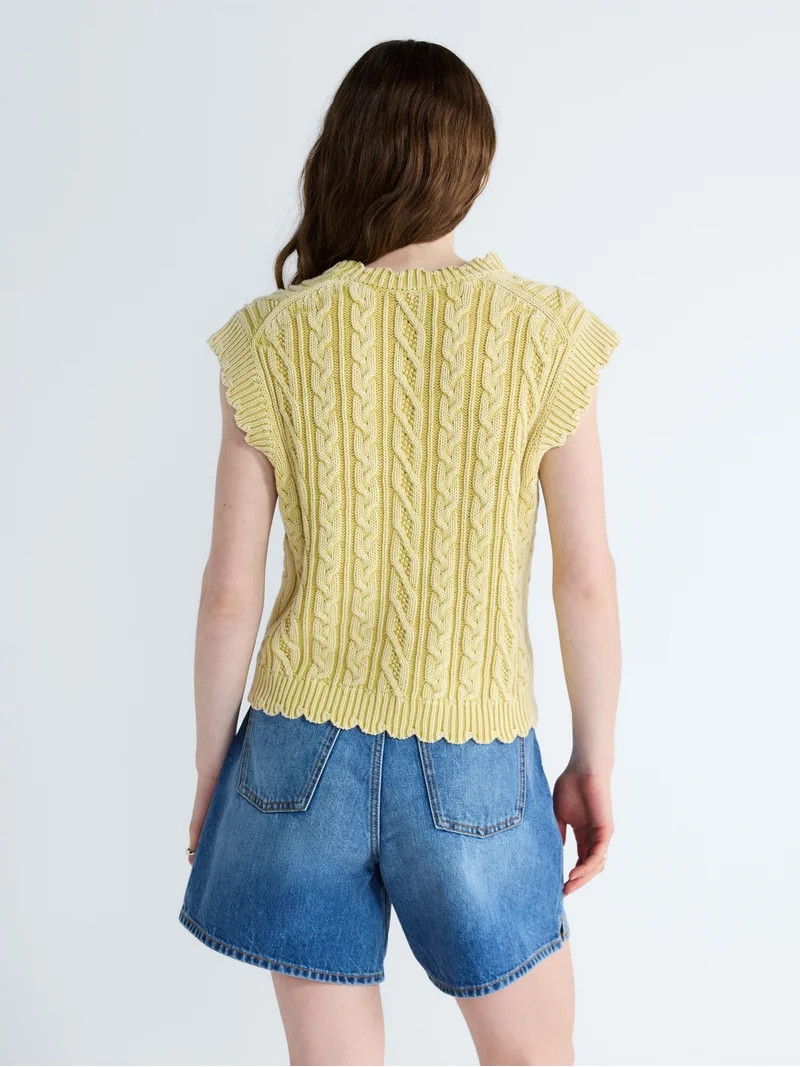 Free Assembly Women's Scalloped Cable Knit Cotton Vest, Sizes XS-XXL | Walmart (US)