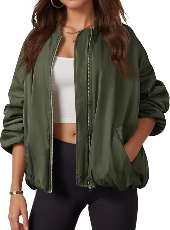 Tankaneo Womens Oversized Bomber Jacket Quilted Lightweight Puffer Jackets | Amazon (US)