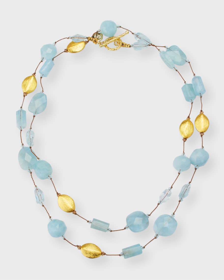 35" Blue Topaz and Aquamarine Gold Vermeil Beaded Necklace | Neiman Marcus