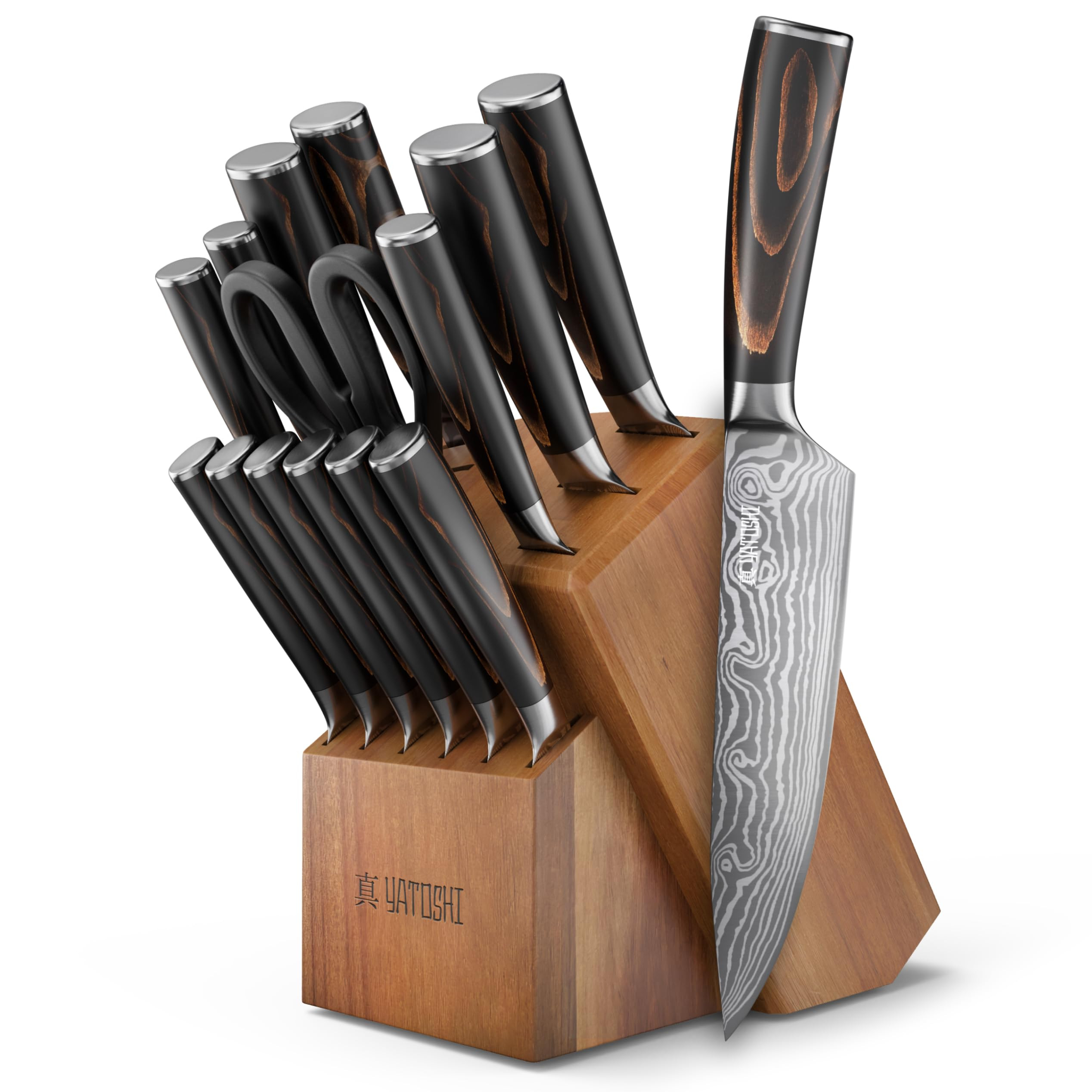 Yatoshi Professional Kitchen Knife Set, 15 Pieces, High Carbon Stainless Steel, Ergonomic Handle | Amazon (US)