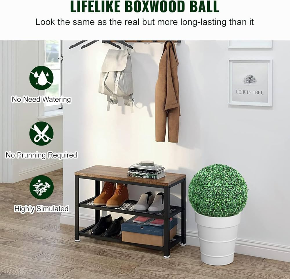 VEVOR 2 Pcs 20” Artificial Plant Topiary Ball, Faux Boxwood Balls with 2 LED Light String, All-... | Amazon (US)