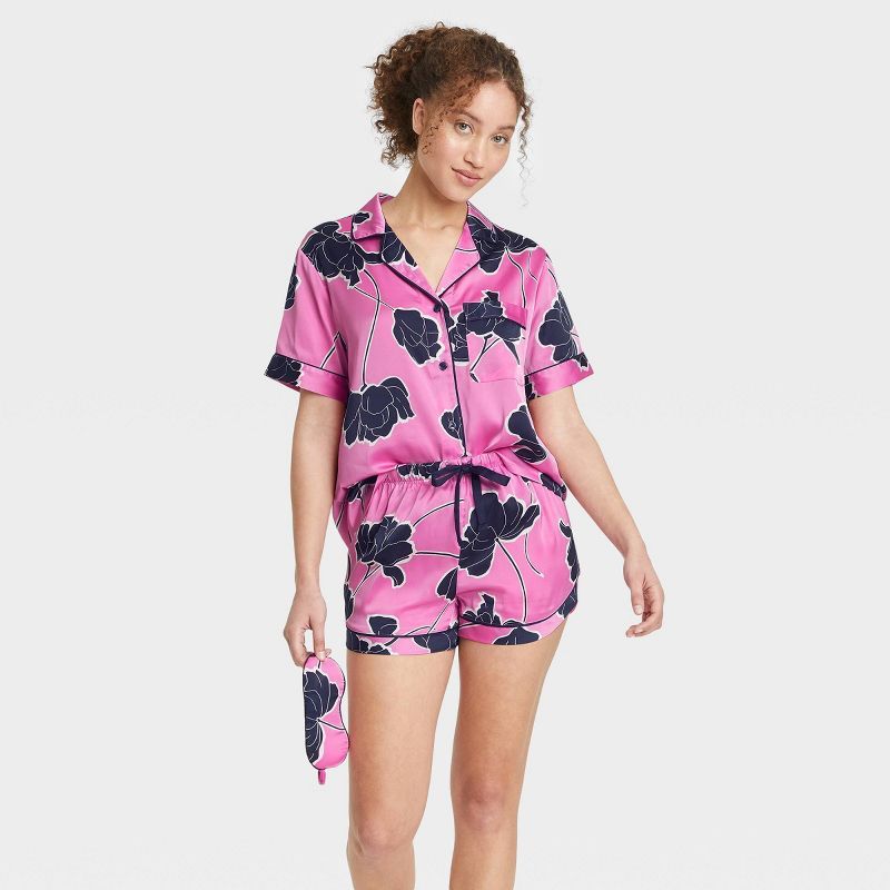 Women's Satin Short Sleeve Notch Collar Top & Shorts Pajama Set - Stars Above™ | Target