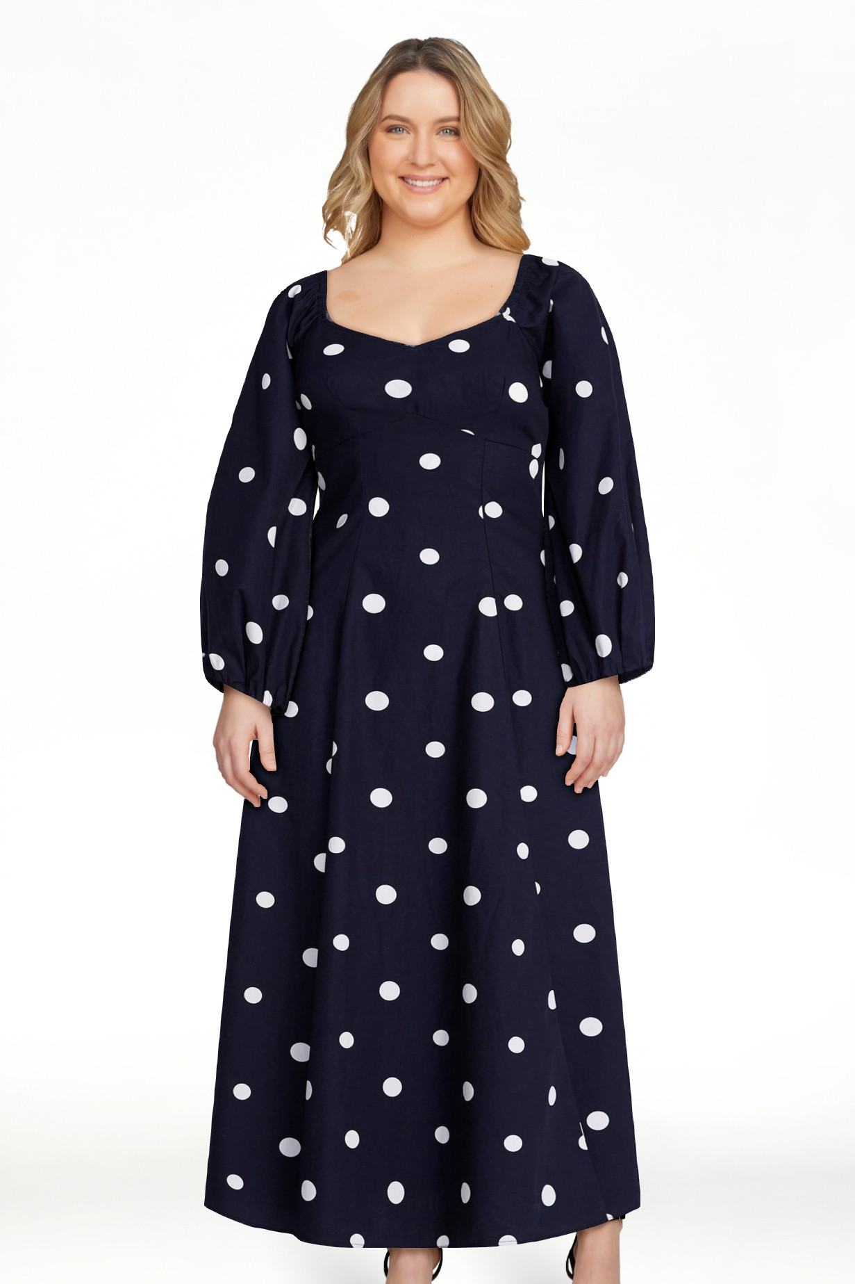 Free Assembly Women's and Women's Plus Cotton Polka Dot Maxi Dress with Puff Sleeves, Size-XS-4X | Walmart (US)