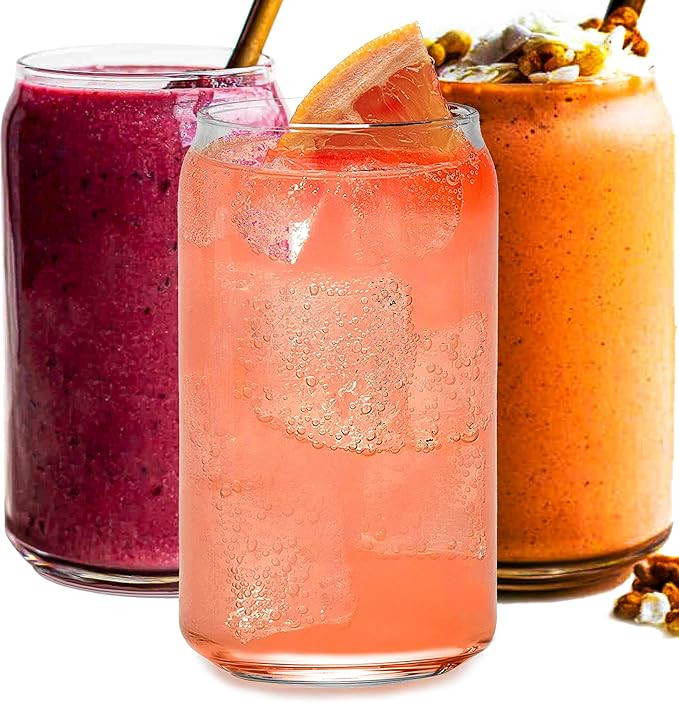 Drinking Glasses 6pc Set - Can Shaped Glass Cups, 16oz Beer Glasses, Iced Coffee Glasses, Iced Te... | Amazon (US)