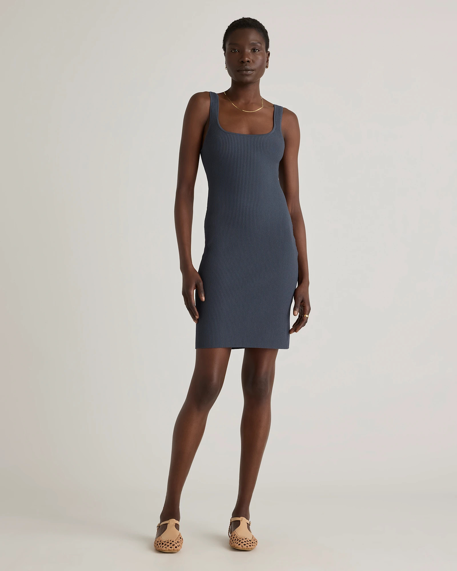 Square Neck Ribbed Knit Mini Dress | Quince