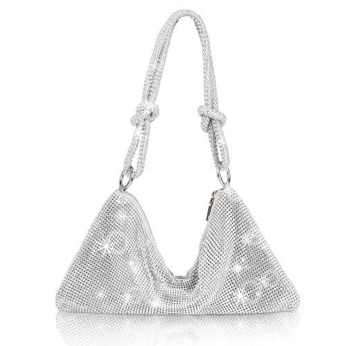 Silver Rhinestone Purse, Women Evening Bag Glitter Bling Sparkly Bags, Gold Purse Wedding, Glitter Silver Bag Crystal Prom Clutchs for Party/Formal | Amazon (US)