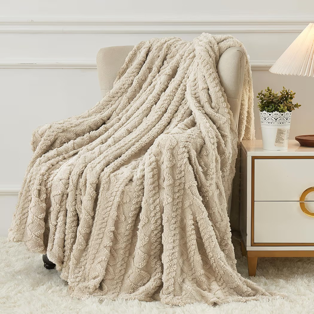 Aganear Fleece Throw Blanket for Couch, Fall Boho Blankets,50"x60" Khaki | Amazon (US)