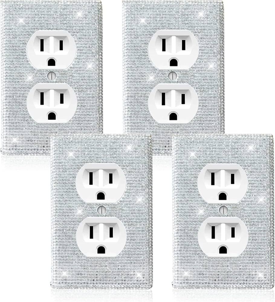 ChuLian 4pcs Shiny Rhinestones Wall Plates Bling Light Switch Cover White Outlet Covers Decorativ... | Amazon (US)