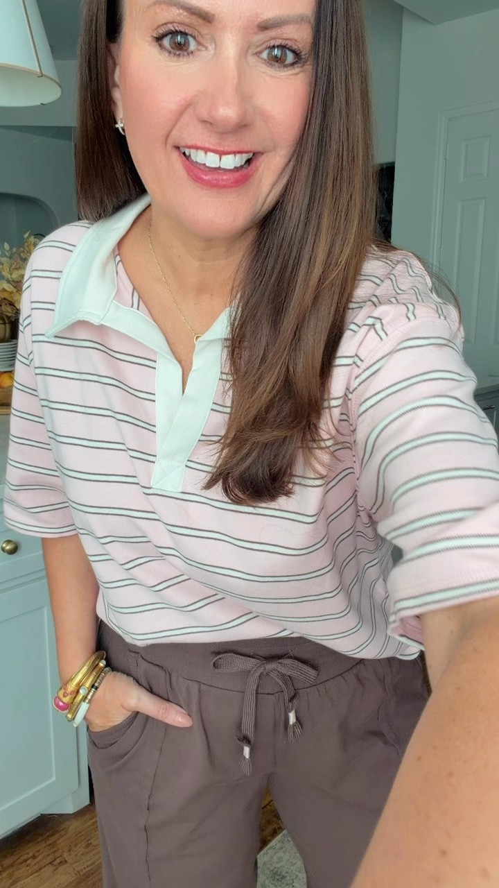 How adorable is this cropped, rugby style shirt?! 3 color ways. Wearing a medium. Sizes XS-4X available. Currently on sale for $14!
Looooove the pants! So comfortable and TTS. Wearing a medium.
.

#LTKootd #LTKSeasonal #LTKSaleAlert