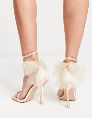 Be Mine Bridal Cynzia tulle bow detail sandals in neutral | ASOS (Global)