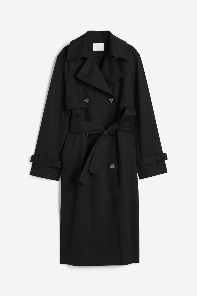 Cotton Twill Trench Coat - Black - Ladies | H&M US | H&M (US + CA)