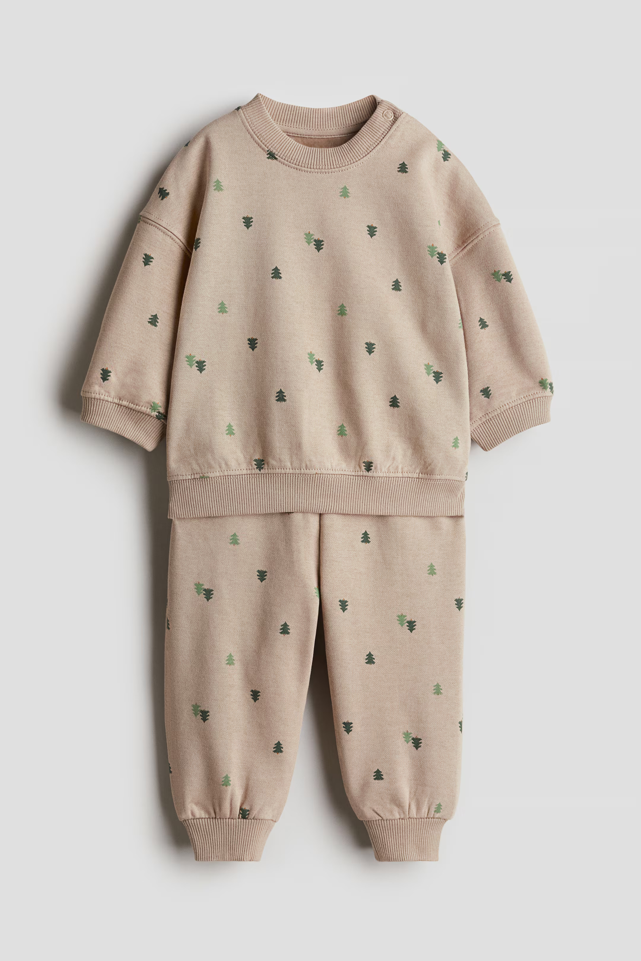 2-piece Sweatsuit - Beige/trees - Kids | H&M US | H&M (US + CA)