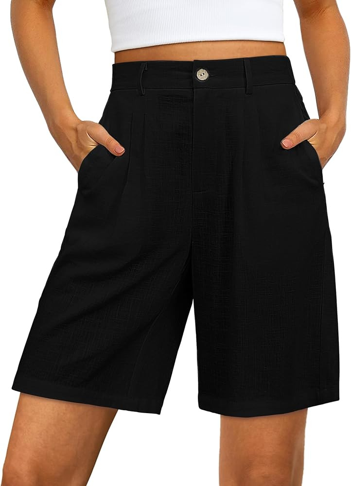 luvamia Bermuda Shorts for Women High Waisted Linen Dressy Casual Pleated Wide Leg Summer Shorts ... | Amazon (US)