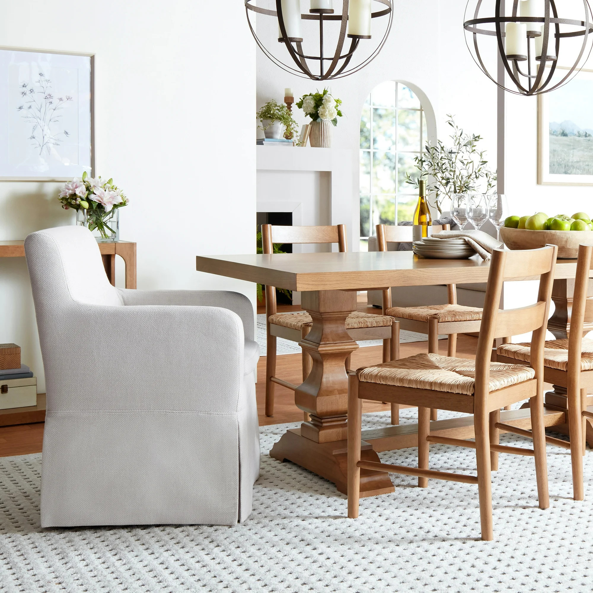 My Texas House Wren Slipcover Dining Chair with Casters Cream Polyester - Walmart.com | Walmart (US)