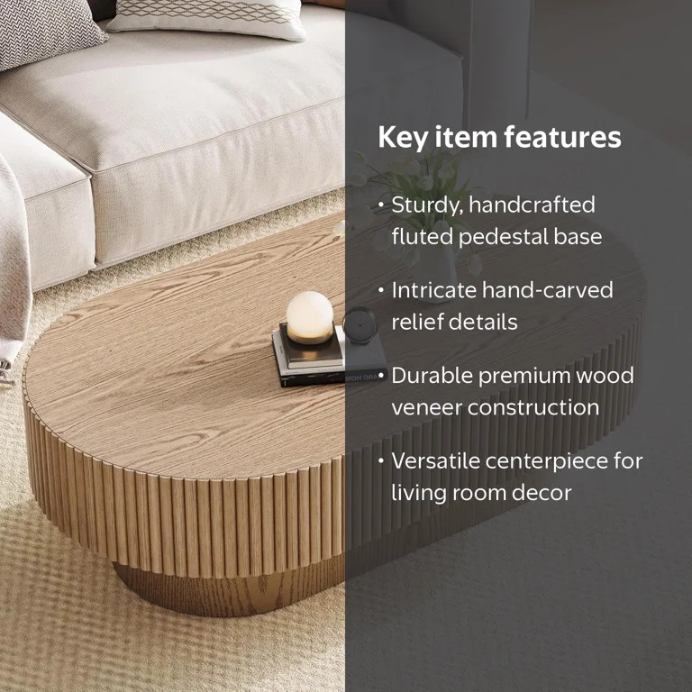 Gelloan 43.7" Oval Coffee Table, Modern Wood Fluted Coffee Table for Living Room, Relief Center T... | Walmart (US)