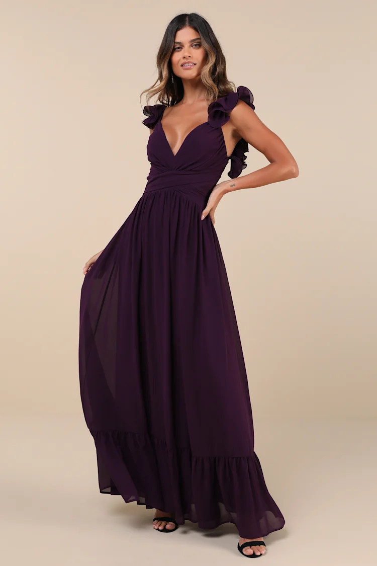 Soiree Celebration Purple Ruffled Lace-Up Maxi Dress | Lulus