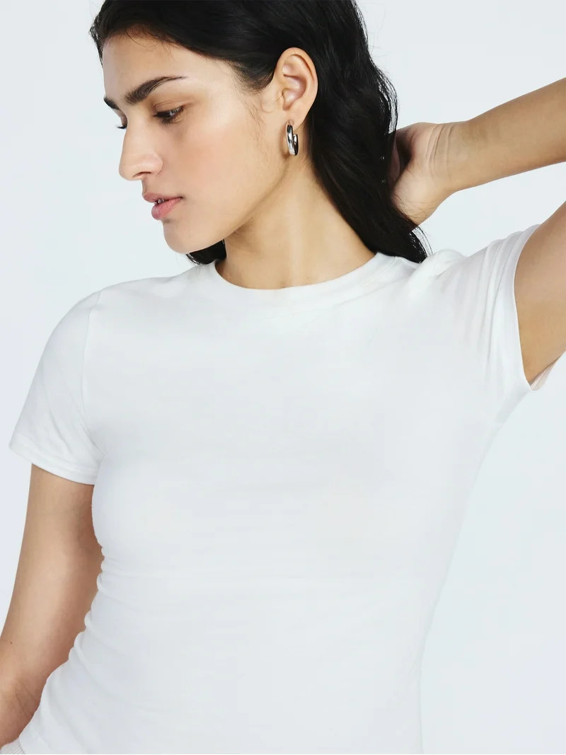 Scoop Women’s Stretch Cotton Blend Baby Tee with Short Sleeves, XS-XXL | Walmart (US)