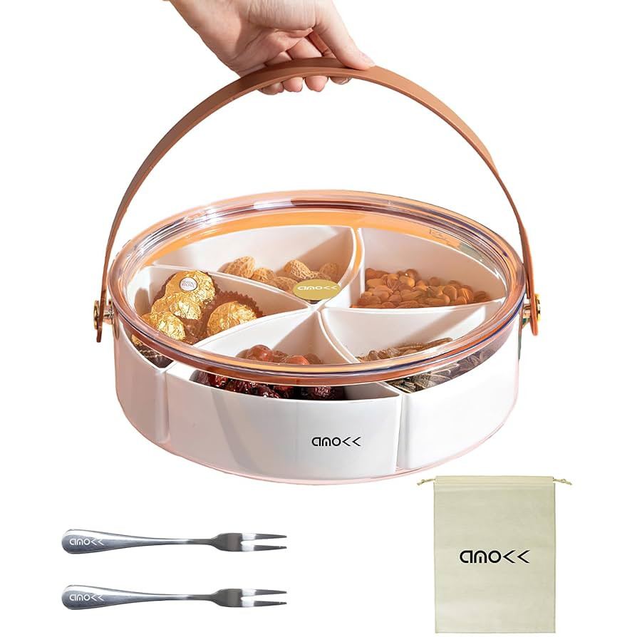 amokk Divided Serving Tray with Lid and Handle Snackle Box Charcuterie Container Portable Snack P... | Amazon (US)
