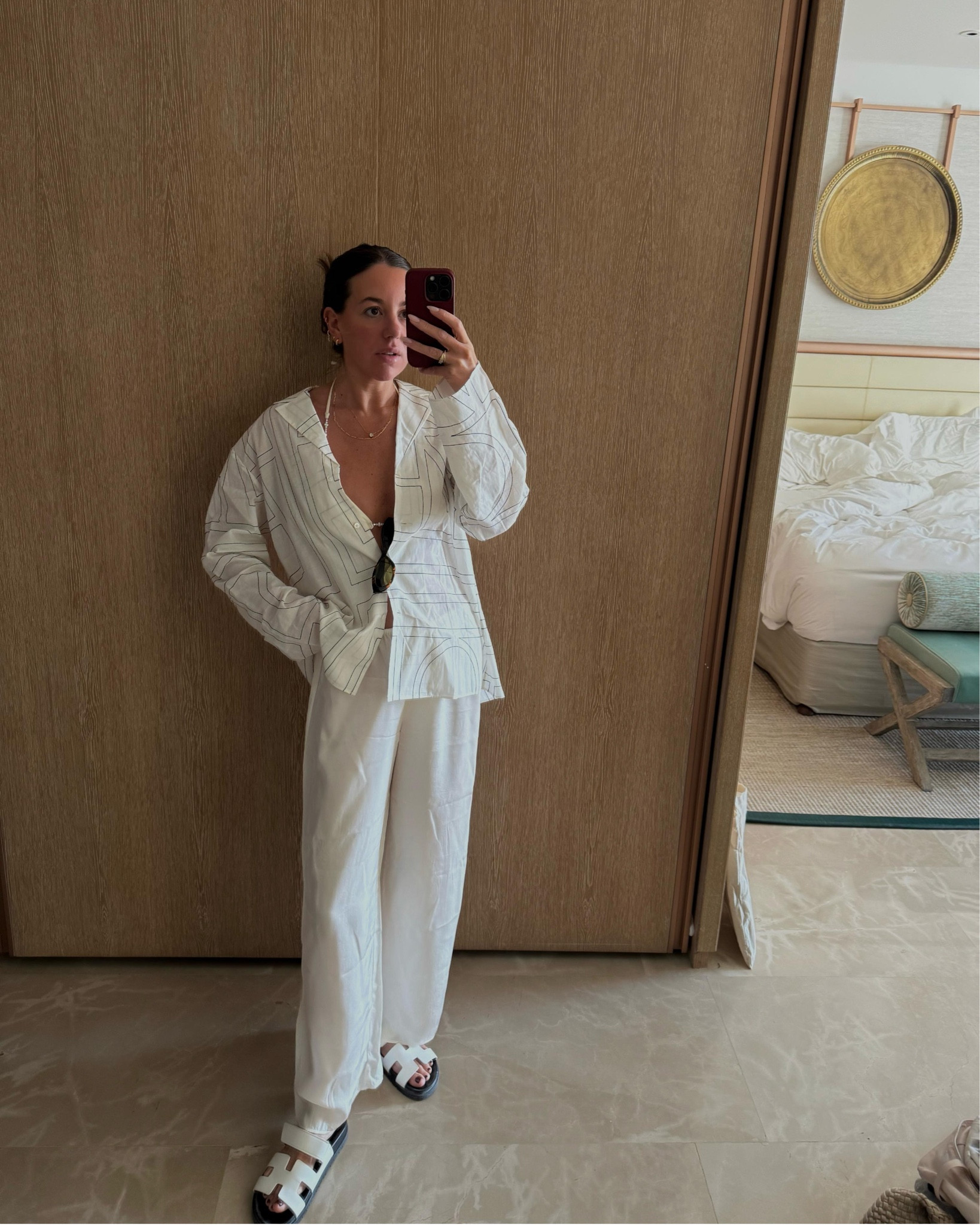 Toteme shirt | Pretty Lavish trousers | Loewe handbag | Prada sunglasses | Massimo Dutti swimwear

Beach day, pool day, linen shirt, satin trousers, beach cover up, bikini, swimsuit, Hermes sandals, straw bag, beach bag, summer outfit, holiday outfitt

#LTKuk #LTKsummer #LTKswimwear