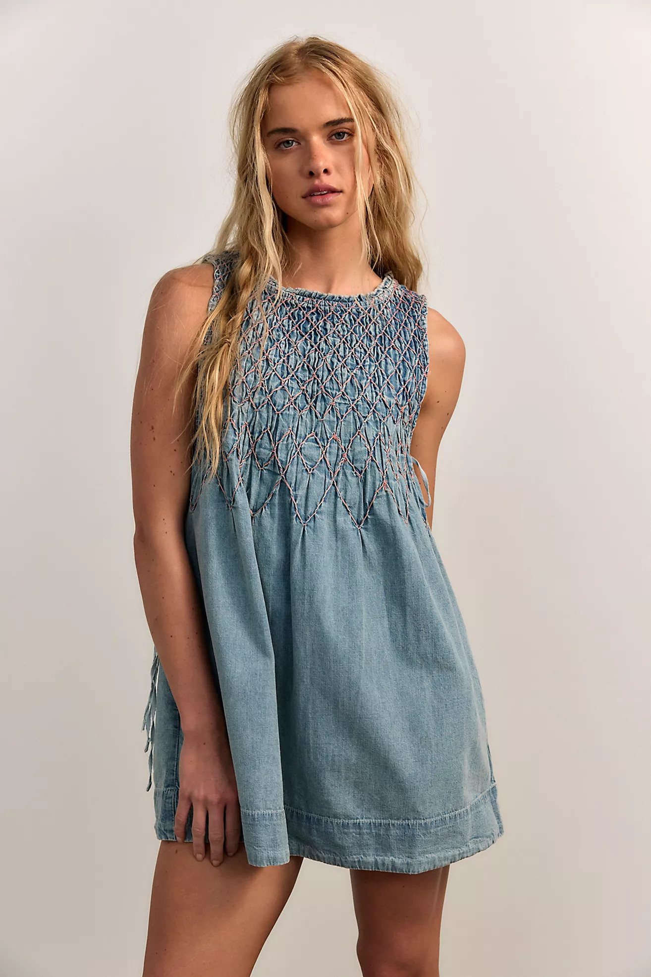 Maisie Smocked Denim Mini Dress | Free People (Global - UK&FR Excluded)