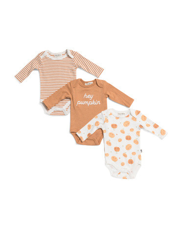 Newborn 3pk Pumpkin Long Sleeve Bodysuits | TJ Maxx