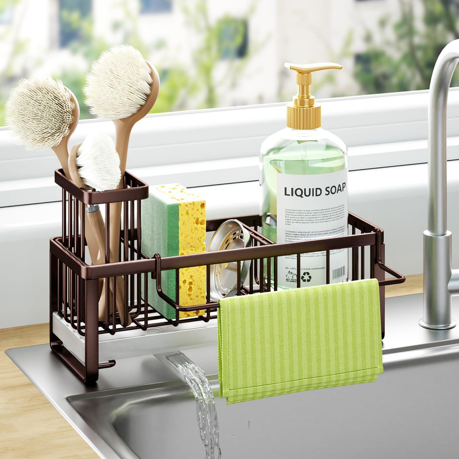 HapiRm Sponge Holder for Kitchen Sink - Self-draining Sink Caddy with Brush and Dishcloth Holders... | Amazon (US)