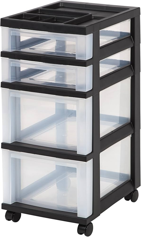 IRIS USA Plastic Drawer Storage Organizer Rolling Cart, with Wheels Casters, 4-Drawers, for Class... | Amazon (US)