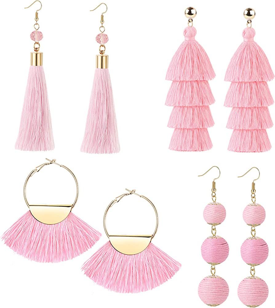 LOYALLOOK 4Pairs Tassel Earrings For Women Fan Shape Tassel Earrings Long Thread Tassel Earrings ... | Amazon (US)