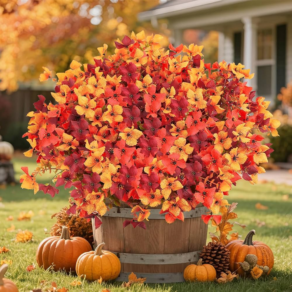 SHareconn Artificial Fall Faux Plants Flowers Outdoors Decoration, 20 Bundles Fake Silk Daisy Euc... | Amazon (US)
