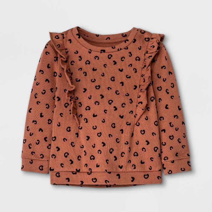 Grayson Mini Toddler Girls' Heart French Terry Pullover Sweatshirt - Brown | Target