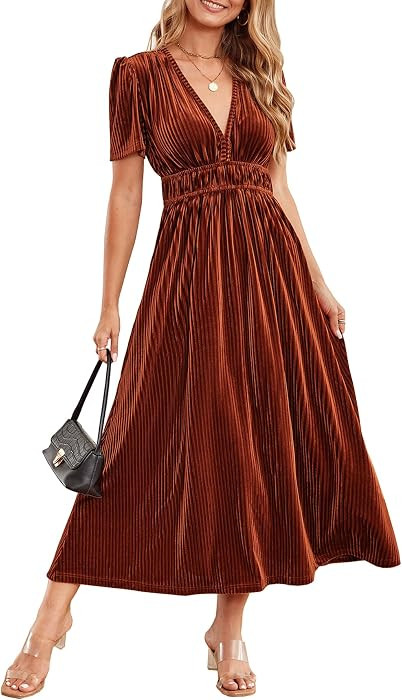 Sissyaki Women's Velvet Maxi Dress Fall Formal Wedding Guest Cocktail Dress | Amazon (US)